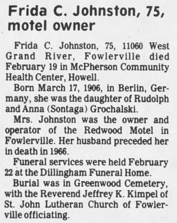 Redwood Motel - Mar 3 1982 Owner Passes Away